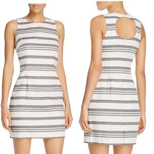 Cupcakes and Cashmere Sheath Dress 10 Ivory Navy Striped Sleeveless Back Cut Out
